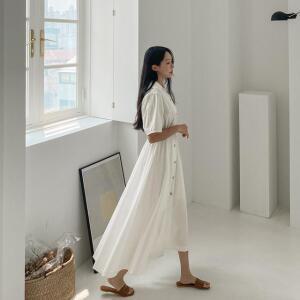 [시크릿라벨] 플레어셔츠밴딩롱원피스