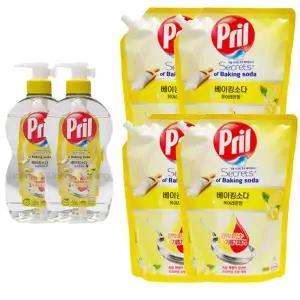 프릴 주방세제 베이킹소다 퓨어레몬향 700ml 용기 2개 + 1L 리필 4개