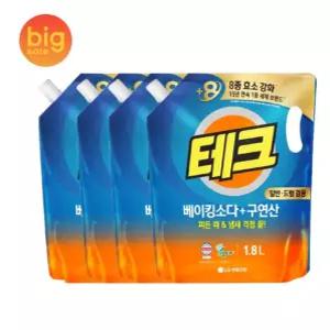 테크 베이킹소다+구연산 액체세제 일반/드럼 겸용 1.8L 4개