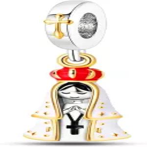 NUJIFFY 925 스털링 실버 부적 팔찌 목걸이용 구슬 블루 성모 마리아 복고풍 축복받은 어머니 행운의
