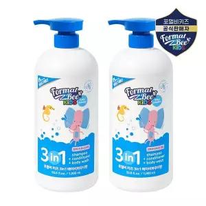 [포멀비] 키즈 3in1 올인원 샴푸 바디워시 1000ml x 2개 (딸기/베이비파우더향)