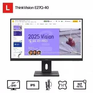 레노버 ThinkVision E27Q-40 27형 IPS QHD 모니터 틸트 피벗 스위블 리프트 3년보증(HDMI,DP)