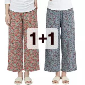 (2장) 꽃무늬 8부 여성 통바지 여자 파자마 잠옷 바지 와이드 홈웨어 하의 랜덤