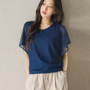 [스타일온미] 날개 소매 망사 레이어드 이중 캡소매 찰랑 텐션 티셔츠