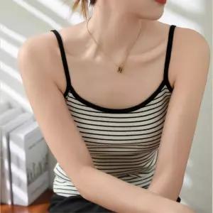 휴양지룩 백리스 스트라이프 여성 캡내장 끈나시 여름민소매 40대
