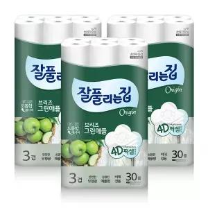 [잘풀리는집] 무형광 3겹 화장지 브리즈그린애플 (25m x 30롤) X 3개