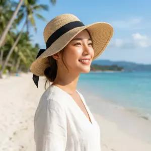 아일렌 휴양지 리본 비치모자 여성 바캉스 밀짚모자