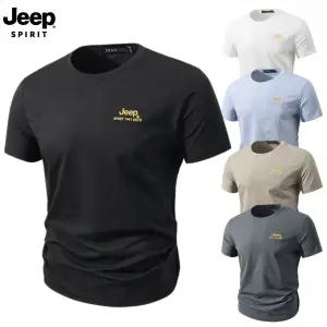 JEEP SPIRIT 남성 여름 반팔 라운드 티셔츠 통기성 자수 캐주얼 티