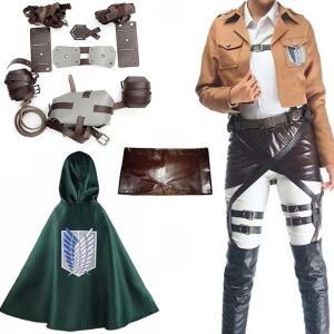 진격의 거인 코스튬 Shingeki no Kyojin 코스프레 의상 조사대 망토 유니폼 정찰대 벨트 Hookshot Levi Mikasa Eren Jaeger 세트