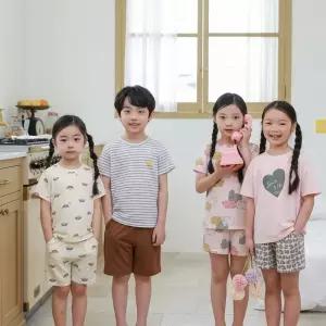삐삐롱 남아 여아 키즈 초등학생 반팔 반바지 여름 내의 실내복 에어 메쉬 스판 5부 상하복