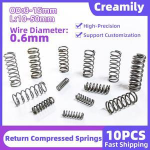 Creamily 10PCS 반환 압축 스프링 와이어 직경 0.6mm 마이크로 소형 원통형 코일 OD = 3-15mm L 10-50mm