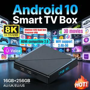 셋톱박스 올위너 H313 안드로이드 플레이어 4K 16GB 와이파이 10 음성 미디어 듀얼 256GB 리모컨