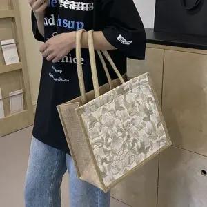 여성 린넨 플로랄 북 토트백 시원한 가방 보부상