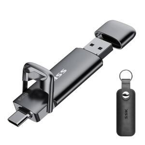 SSK 외장 USB C SSD 플래시 드라이브 512GB, 최대 550MB /s 2-in-1 타입 C+ USB A USB3.2 Gen2 솔리드 스테이트 엄지 드라이브, iPhone 15 / PS4 / PS5 / Android Phone / Windows / Mac용 메모리 스틱 데이터 스토