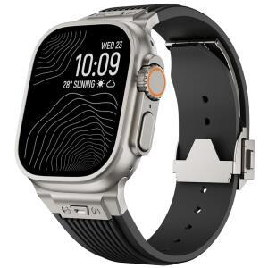 Apple Watch 울트라 3용 실리콘 밴드 2 스테인리스 호환 남성용 있는 스틸 시리즈 견고한 걸쇠가 스포츠 45mm 접이식 1, 방수 46mm 금속 커넥터, 49mm SE 44mm와 11-7 스트랩, 밴드, 안전한 가능 iWatch