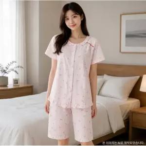 [롯데백화점]비비안 순면 60수 리본패턴 스트라이프 여름 여성 파자마 잠옷-BS(WP8898R)