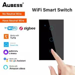 전등소켓 AUBESS Tuya WiFiZigbee 스마트 라이트 스위치 벽 터치 Alexa Google 홈과 중립 와이어중립 와이