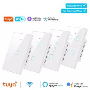 전등소켓 Tuya 스마트 WiFi 블루투스 벽 터치 라이트 스위치 중성선 차단기 Alexa Google 홈용 US 1234 Gan