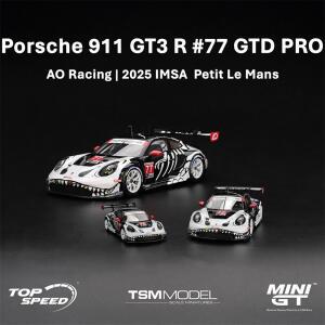새로운 미니GT-1143 1:64 911 R # 77 Ao Racing 2025 Lmsa 페티 르망 스컬 합금 미니어처 다이캐스트 크리