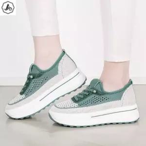 [애슬릿] 메쉬 스니커즈 키높이 통굽 밴딩 레이스업 큐빅 단화 5cm