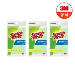 [3M]항균 천연펄프 망사수세미(사각형) 일반세척용 3개세트