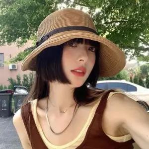 여성 리본포인트 왕골모자 라피아햇 페도라