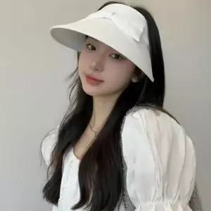 휴대용 리본 와이드 챙 자외선 차단 썬캡 화이트 돌돌이 모자