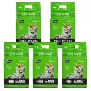 고양이 테비 두부왕 두부모래가는입자 녹차 7LX5개 천연두부모래 (WD5291D)