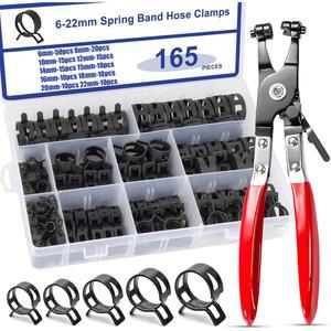 165pcs 6 22mm 검정색 Q673B 진공 스프링 오일 워터 호스 클립 파이프 튜브 밴드 클램프 금속 패스너 구색 키트