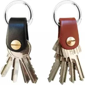 키 오거나이저 2pcs 블랙 브라운 미니 체인 컴팩트 슬림 홀더1인치 금속 원형 카라비너 클립 스냅 후크