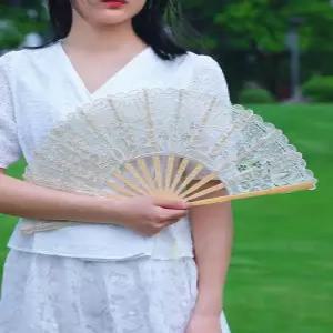 레이스 부채 자수 소품 대나무 부채 공연용 댄스 접이식