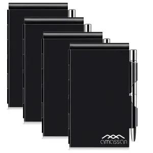 미니 펜 알루미늄 포켓 메모장 케이스 60페이지 휴대용 노트 패드(4pcs-Black)가 포함된 아산 메탈 소형