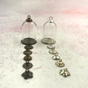10/30/50/100/300pcs 트레이 비즈 캡 유리 병 펜던트 항아리 돔 커버 장식과 25x18mm 글로브 튜브 벨