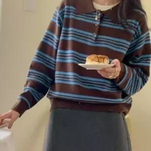 간절기 가을 봄 여성 카라 넥 루즈핏 니트 티 브라운