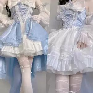 화이트블루 플라워 프릴 드레스 교복 학생복