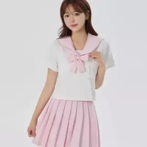 베이비핑크 화이트 두줄라인 세라복 세트 (반팔) 교복