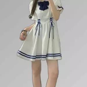 교복몰 블루라인 화이트 반팔 원피스 교복세트 세라복
