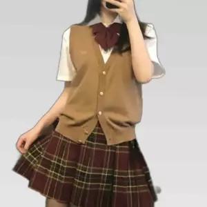 교복몰 베이지 V넥조끼 체크치마 교복세트 세라복