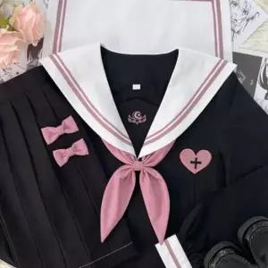 핑크라인 블랙 엔젤 지퍼 세라복 프레피룩 긴팔 교복