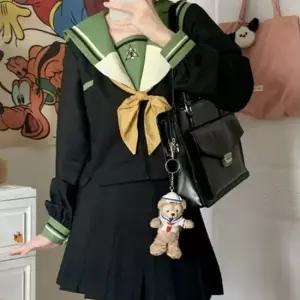그린블랙 두줄라인 플라워 세라복 프레피룩 긴팔 교복