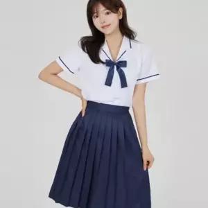네이비 반팔 라인포인트 여자하복 교복세트 학생복
