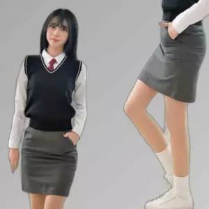 교복몰 (허리조절) 스판 그레이 교복치마 스커트 교복