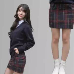 지앤제이 (허리조절) 스판 레드네이비체크 교복치마