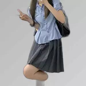 교복몰 스카이블루 핀턱 리본 반팔 세라복 블라우스