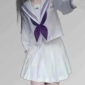 화이트퍼플 복고 유니폼 세라복 긴팔 교복세트 학생복