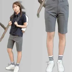 교복몰 (허리조절) 스판 진그레이 교복 반바지(여자)
