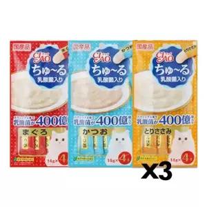 고품질 이나바 챠오 츄루 유산균(14gx4개) X3 고양이 파우치 (WBA142C)