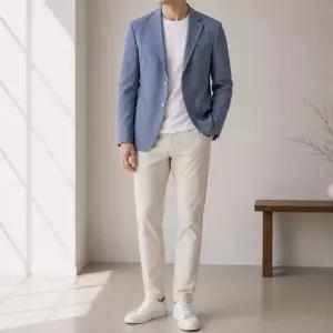 [롯데백화점]맨잇슈트 26 S/S 신상 라이트 블루 퓨어 린넨100 언컨 블레이저 포멀핏 여름 재킷