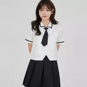 화이트 블랙라인 여자 각카라 블라우스 교복셔츠 교복