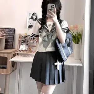 화이트라인 딥그레이 세라복 프레피룩 반팔 교복세트